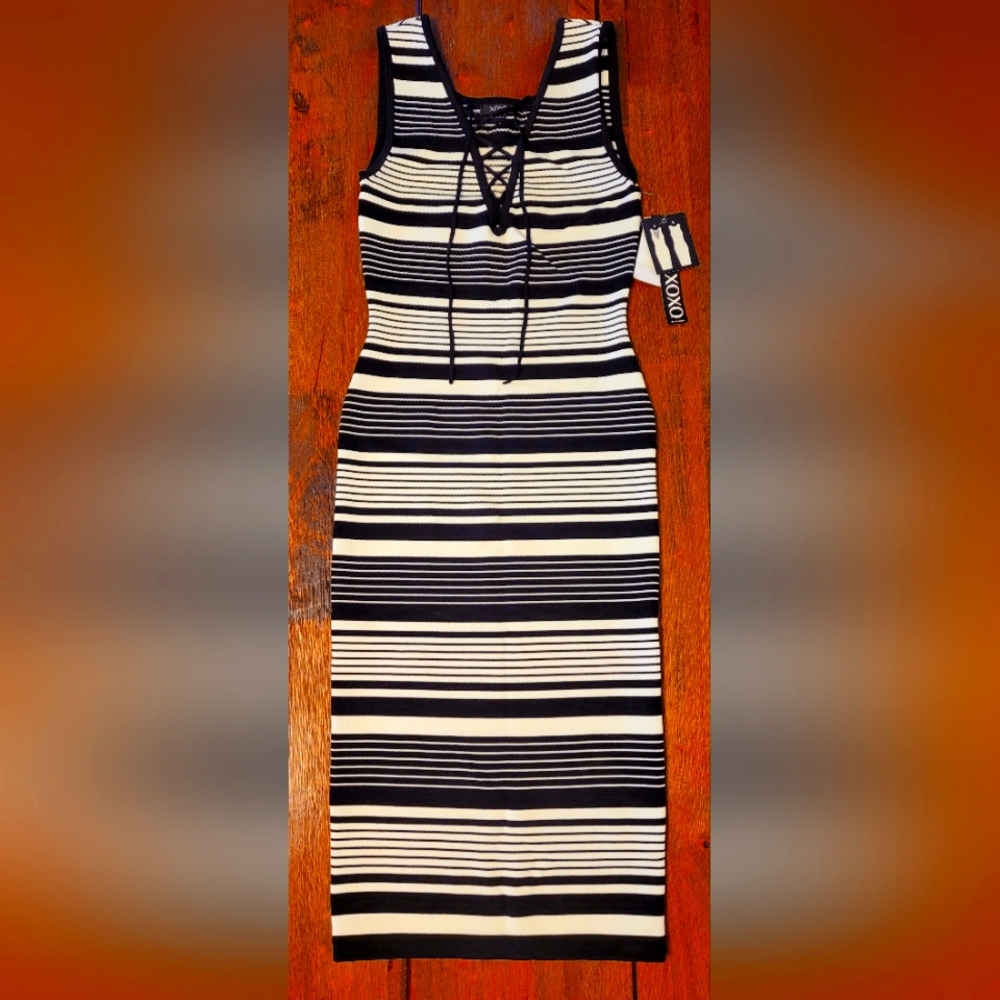 XOXO  New Dress S Black & White stripes